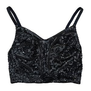 Vintage Victoria’s Secret Black Sequin Beaded Crop Bustier Festival Y2K Small